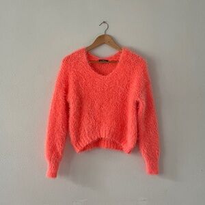 Freshman Scoop Neon Sweater Furry Pullover Collegiate Bright